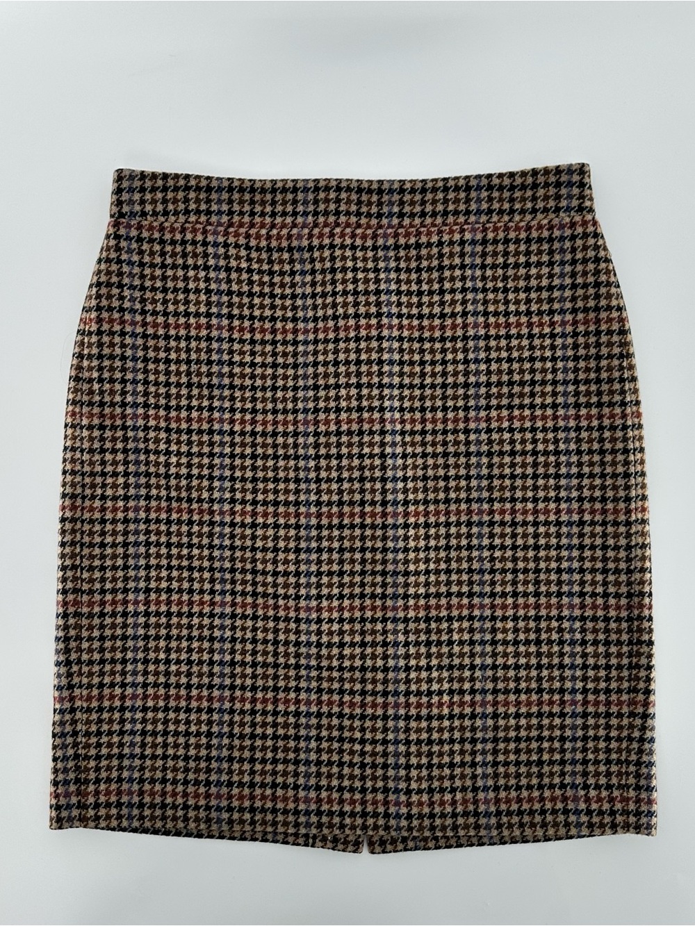 J.Crew Preppy Brown Houndstooth Wool Blend Above Knee Pencil Skirt Sz 4